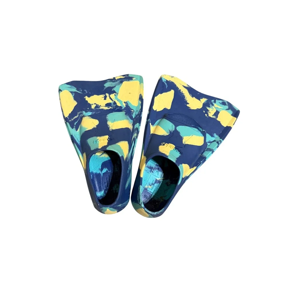 Speedo Kid Swim Fin Blue Marble Small 9-10 Pool Beach Boy‎ Girl Lessons